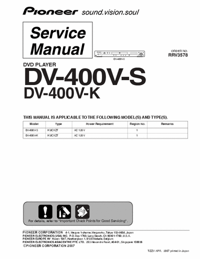 Pioneer DV-400-S-K Service Manual